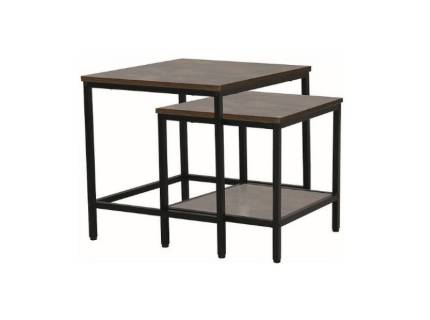 Set 2 masute WENDY B din PAL melaminat maro rustic, metal negru 48x48xH48cm / 40x40xh40cm