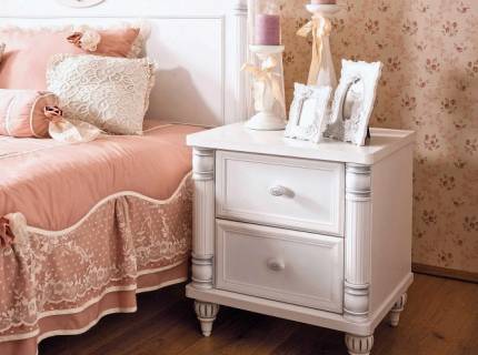 Noptiera cu 2 sertare ROMANTIC 50x56x42cm alb mat, design elegant