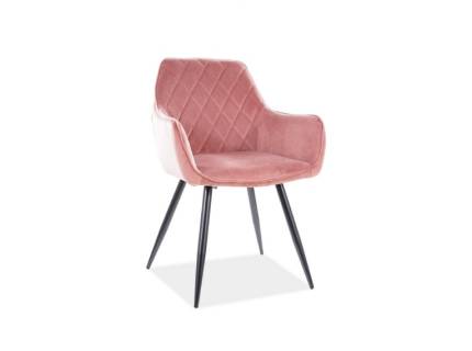 Scaun tapitat LINEA VELVET catifea somon pink 59x59xH82cm, picioare negre