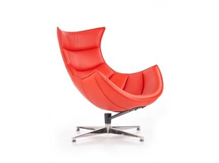Fotoliu RED LUXOR rotativ, ecopiele rosie, cu design contemporan, picioare crom, confortabil 86x94xH96cm