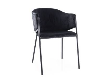 Scaun tapitat BONO VELVET design rotunjit minimalist, catifea black 55x60xH77cm, picioare negre