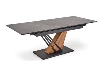 Masa extensibila VOLANT din MDF cu efect de marmura neagra, metal negru si stejar auriu 160-200x90xH76cm  