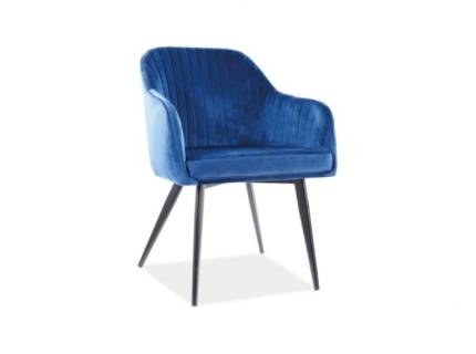 Set 4 scaune tapitate ELINA VELVET catifea blue 48x47xH82cm, picioare negre