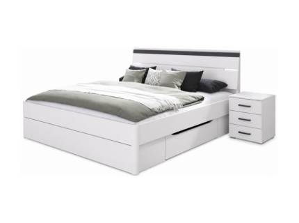 Cadru pat cu noptiere CORVO (180x200cm) cu sertare pentru depozitare, sistem de iluminare LED alb alpin/ gri metalic 