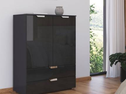 Comoda cu 2 usi si 2 sertare ADITIO GLAMOUR 80x100x42cm gri metalic/ gri metalic lucios 