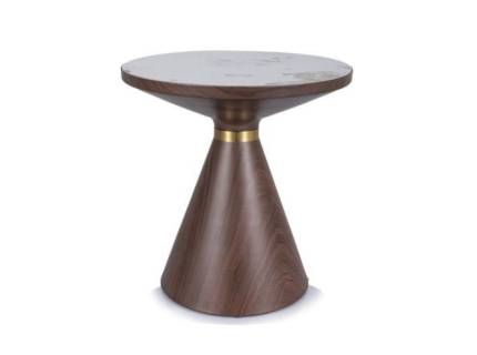 Masuta NAPA B din ceramica cu efect de marmura alb lucios, lemn maro, metal auriu 50xH53cm