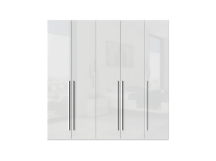 Dulap cu 5 usi cu balamale PIANO WHITE 227x224x56cm alb lucios, maner crom