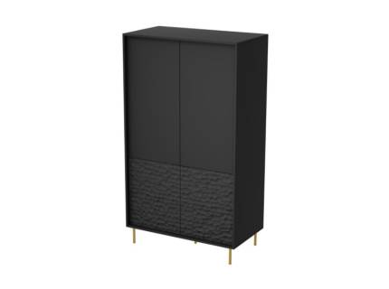 Comoda inalta cu 4 usi BULLET 90x185x53cm negru, picioare aurii