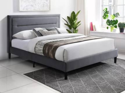 Pat tapitat cu somiera MALAGA VELVET 140 / 160cm catifea grey, picioare negre