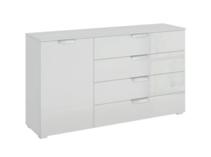 Comoda cu 1 usa si 4 sertare ADITIO 120x81x42cm alb alpin/ sticla alba 