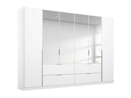 Dulap cu 6 usi cu balamale si 4 sertare MEMPHIS 271x210x54cm alb alpin/ oglinda