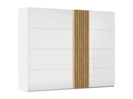 Dulap cu usi glisante TEGIO 281x223x69cm alb alpin/ sticla alba - stejar Wild