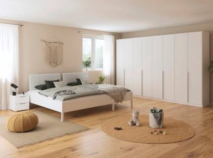 Cadru pat cu tablie tapitata MARE (270x200cm) alb alpin, material textil grey 