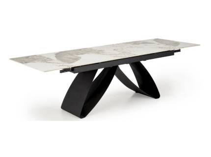 Masa extensibila HILARIO WHITE din piatra sinterizata cu efect de marmura alba, metal negru 180-260x90xH75cm