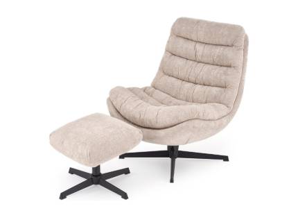 Fotoliu rotativ cu taburet OLYMPIC confortabil, material texil cappuccino 75x88xH94cm