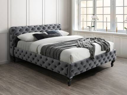 Pat tapitat cu somiera HERRERA VELVET (160x200cm) catifea grey design chesterfield, picioare negre