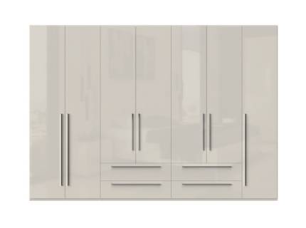 Dulap cu 7 usi cu balamale si 4 sertare PIANO BEIGE 317x224x56cm bej lucios, manere crom