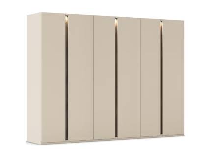 Dulap cu 6 usi cu balamale LUANA 301x223x61cm champagne/ cu manere integrate Atlantic Dark si sistem de iluminare