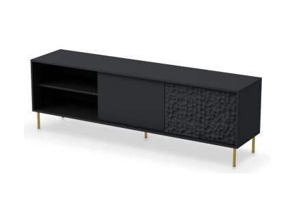 Comoda TV cu 2 usi si raft liber BULLET 180x58x41cm negru, picioare aurii