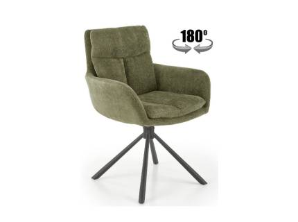 Scaun tapitat K495 rotativ, confortabil, material textil olive 50x50xH87cm, picioare negre 