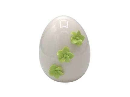 Ou mic alb cu flori verzi din ceramica 