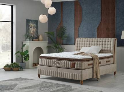 Pat tapitat cu saltea si spatiu pentru depozitare HYPNOSE (140x200cm) cappuccino  