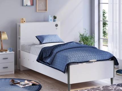 Pat cu lada si tablie cu sertare (100x200cm) WHITE 