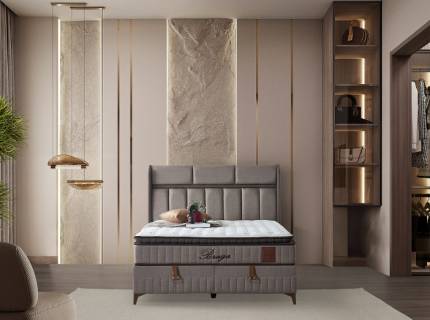 Pat tapitat cu saltea si spatiu pentru depozitare BRAGA (200x200cm) cappuccino 