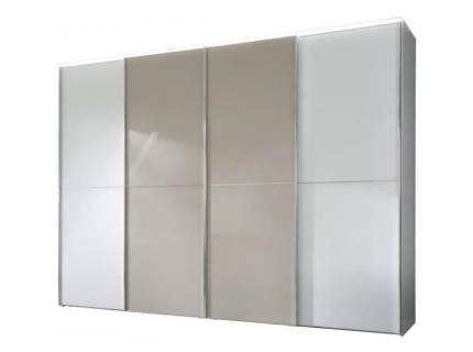 Dulap cu 4 usi glisante 400x222x68cm alb mat/ alb mat - sticla mocca, maner crom model 42 SINFONIE PLUS 