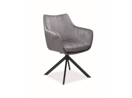 Scaun tapitat AZALIA VELVET rotativ, catifea grey 61x58xH86cm, picioare negre