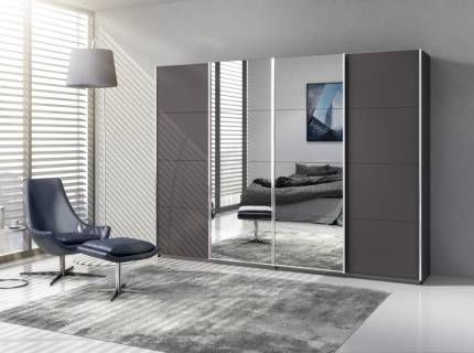 Dulap cu usi glisante SYNCRONO 271x230x62cm gri metalic/ oglinda configurabil