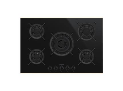 Plita incorporabila vitroceramica pe gaz Smeg Dolce Stil Novo PV675CNR, 75 cm, negru, finisaj cupru