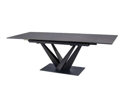 Masa extensibila SORENTO din sticla securizata termorezistenta cu efect de marmura neagra, metal negru 160-220x90xH76cm