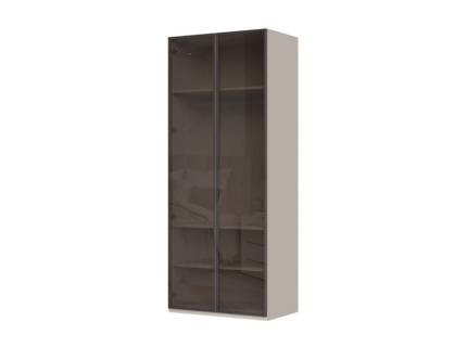 Dulap cu 2 usi cu balamale OPERA 92x224x56cm casmir/ sticla fumurie, maner maro