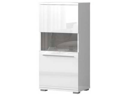 Vitrina medie cu sticla PIANO WHITE 60x123x40cm alb lucios - sticla, maner si picioare crom