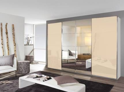 Dulap cu usi glisante SYNCRONO 361x229x62cm alb alpin/ sticla champagne - oglinda configurabil  