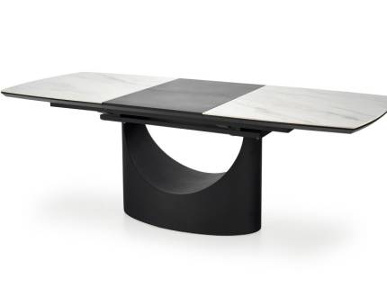 Masa extensibila OSMAN din MDF si ceramica cu efect de marmura alba, metal negru 160-220x90xH77cm
