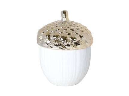 Recipient mic cu capac in forma de ghinda alb/ auriu din ceramica  