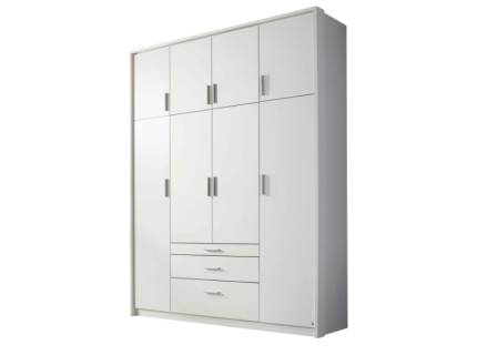 Dulap cu 8 usi cu balamale si 3 sertare HILDESHEIM 181x229x54cm alb alpin, manere aluminiu