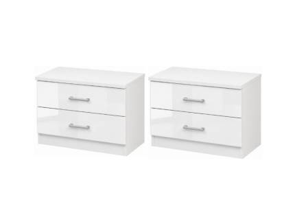 Set 2 noptiere cu 2 sertare QUADRA 50x37x38cm alb alpin/ alb lucios 