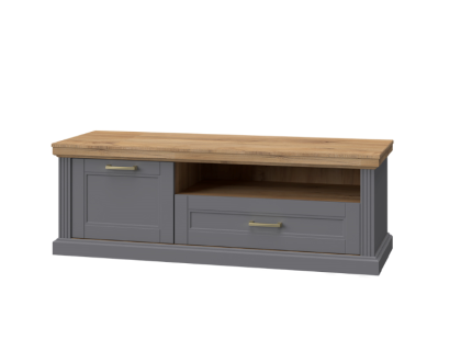 Comoda TV cu spatiu liber, 1 usa si 1 sertar TARA GREY 151x52x54cm grafit mat/ nuc Pacific