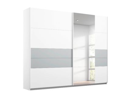 Dulap cu usi glisnate BOSTON EXTRA 226x210x62cm alb alpin/ silk grey - oglinda, maner alb alpin