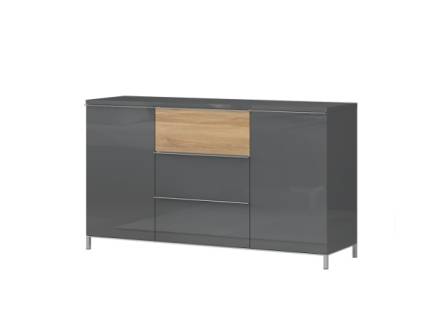 Comoda cu 2 usi si 3 sertare ONYX 152x88x45cm antracit lucios/ nuc pacific, manere crom