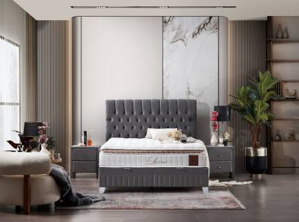 Pat tapitat cu saltea si spatiu pentru depozitare LEXUS (140x200cm) grey  