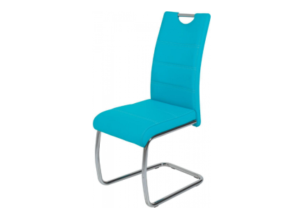 Scaun tapitat FLORA ecopiele petrol 43x45xH98cm, picioare crom